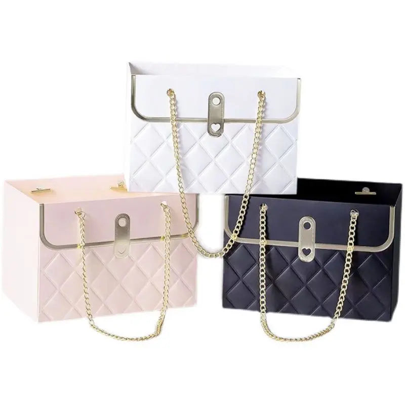 Flower Bag Wedding Bouquet Box With Metal Chain Handle Florist Bag Handbag Wrapping Basket for Flower Wedding Party Box