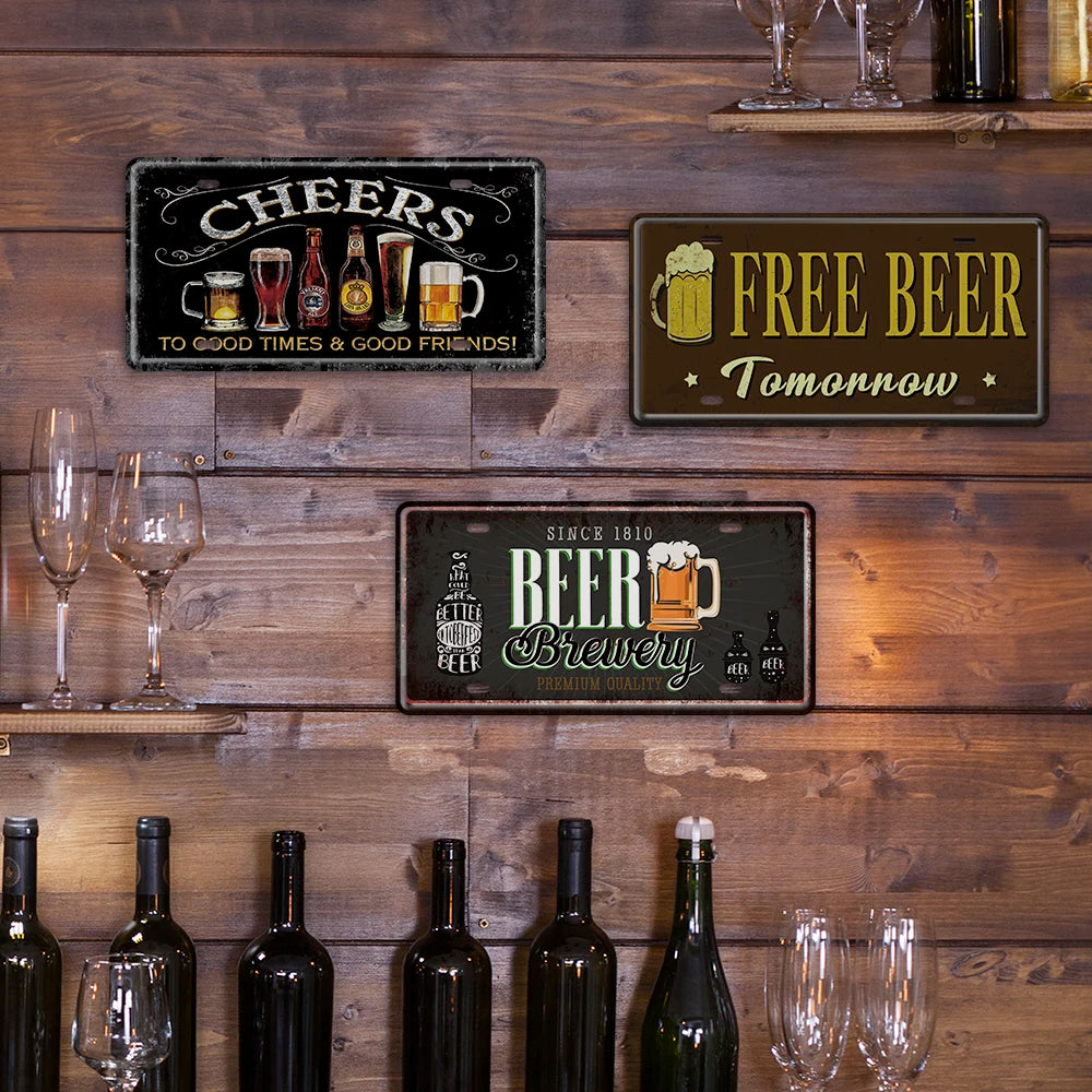 Beer O'Clock Vintage Metal Sign Drink Local License Plate Art Pub Life Metal Wall Sign for Home and Pub Decor
