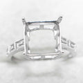 Sterling Silver 10*10mm Semi Mount Ring Square Shape Empty Frame Blank Claw Setting S925 Base Without Center Stone for Inlay DIY