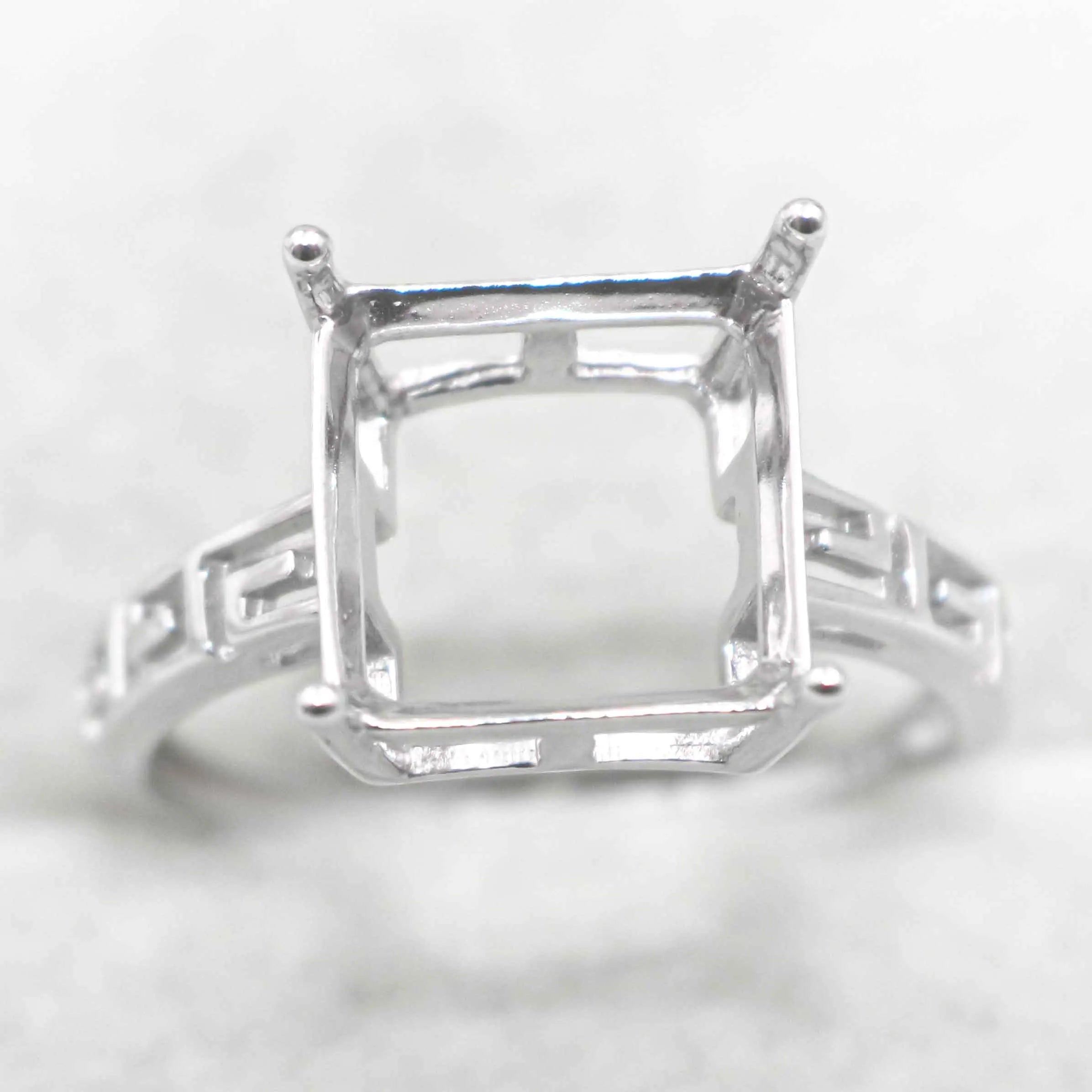 Sterling Silver 10*10mm Semi Mount Ring Square Shape Empty Frame Blank Claw Setting S925 Base Without Center Stone for Inlay DIY