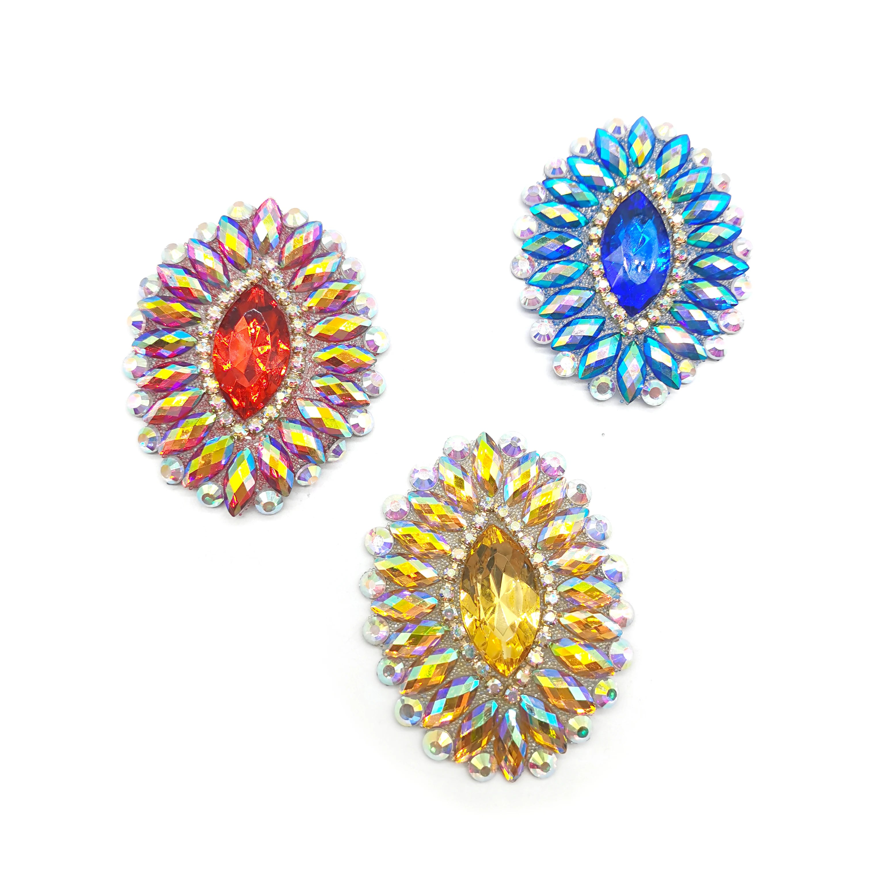 Custom Carnival Costumes Accessories Multicolor Resin Rhinestone Applique Iron on Rhinestone Applique Patches Wholesale
