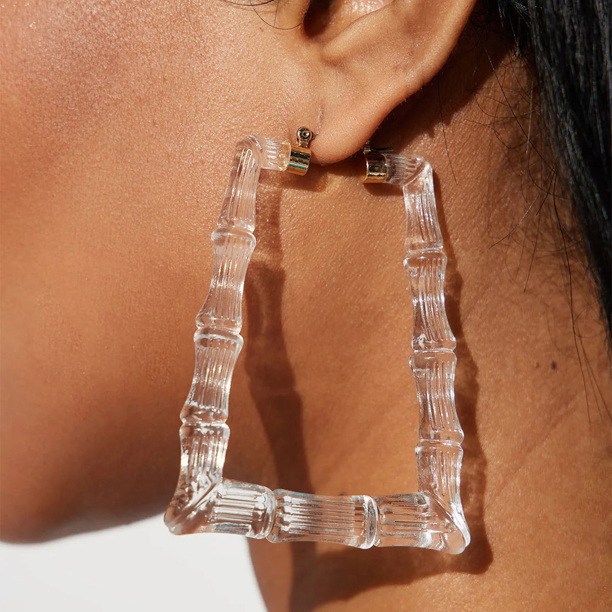 Gold Plated Clear Acrylic Geometric Hoop Earrings Transparent Resin Exaggerated Ear Loops for Women