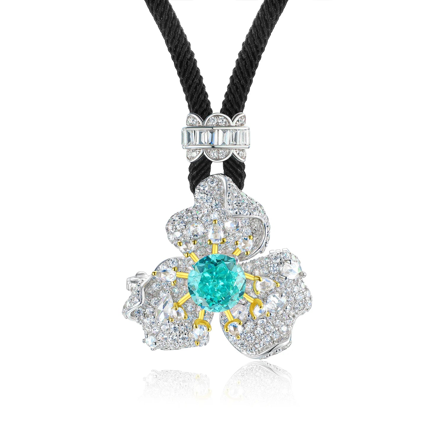 YBO 8MM High Carbon Diamond Rope Necklaces 925 Solid Silver Big Pave Flower Pendants Trendy Brooch Two Party Uses Zircon Main