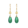 Classical Ethnic Style Green Chalcedony Eardrop & Long Earrings Chinese Hanfu Style Synthetic Hetian Jade Gold Plated Jewelry