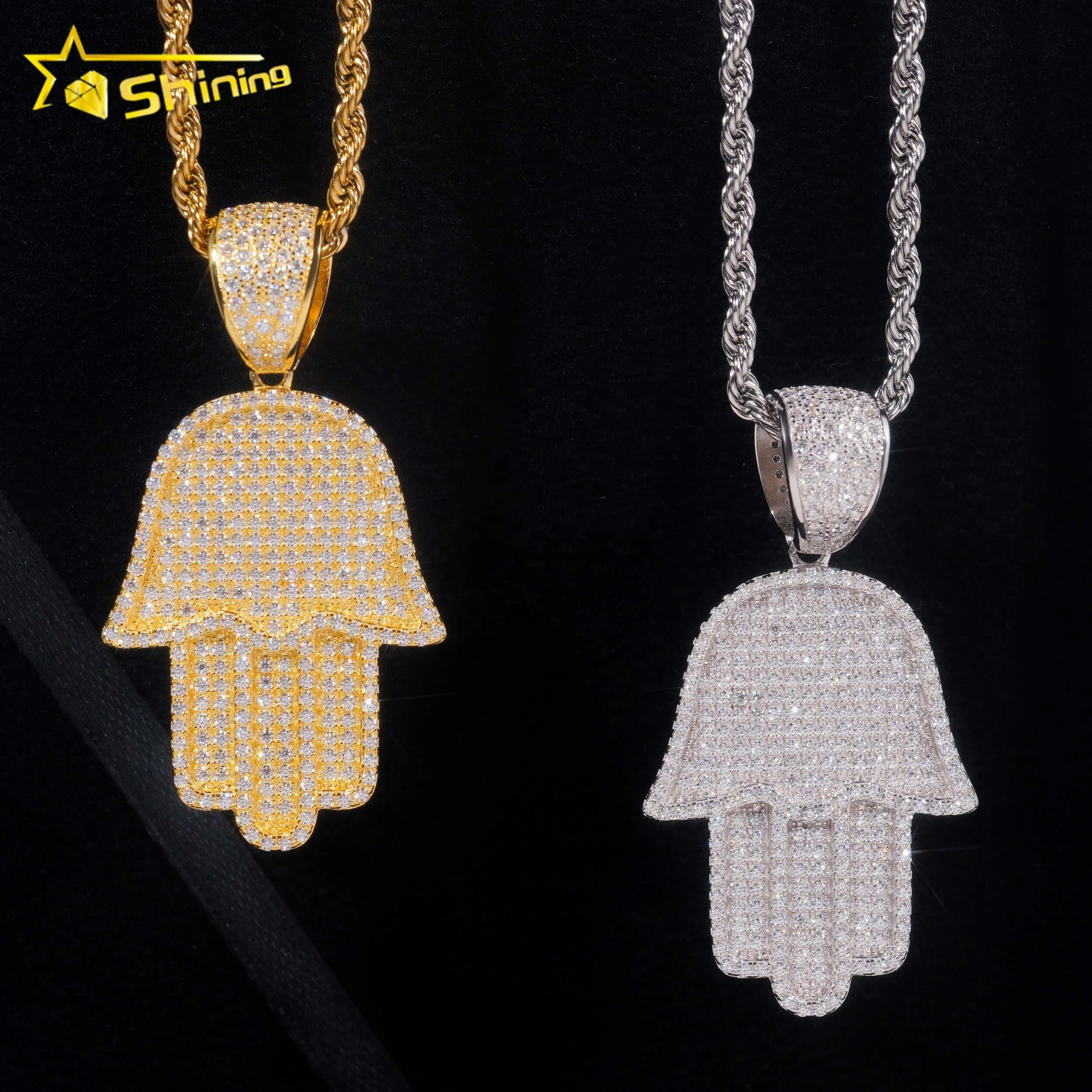 Iced Out Jewelry Pass Diamond Tester 925 Sterling Silver Hip Hop Moissanite Hamsa Hand Pendant