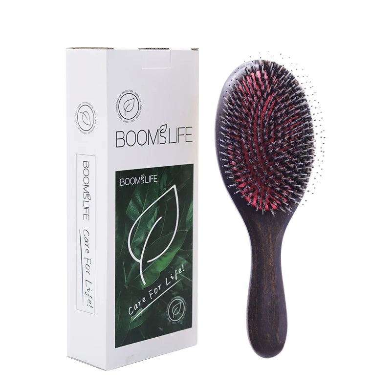 Women's Eco-Friendly Boar Bristle Wooden Hairbrush Massage Improved Hair Wholesale Laser Cushion Waterproof Customized Color