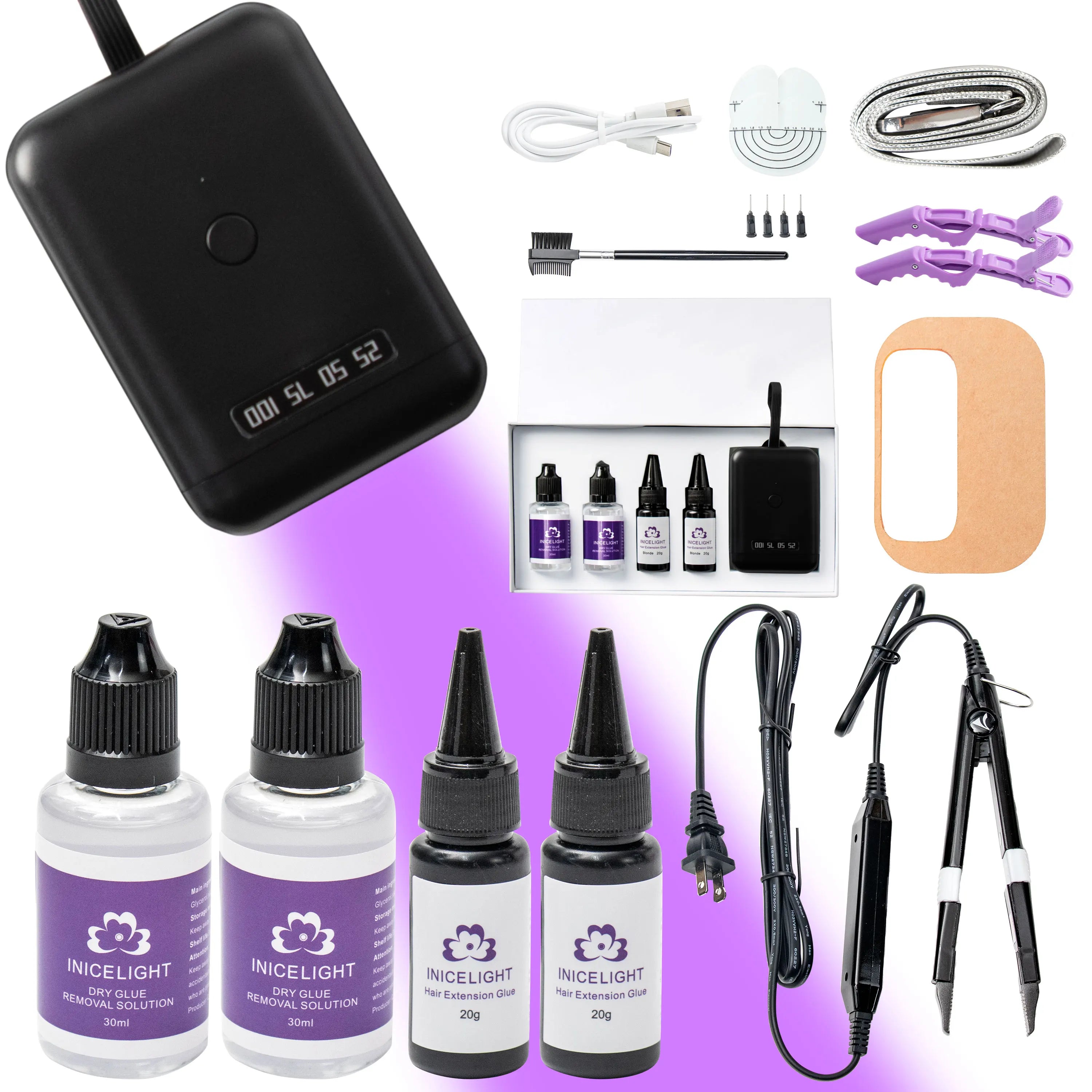 2026 INICE UV Light Hair Extension Kit V Light LED Machine Invisible Fast Hair Extensions Tool Set for Salon & Wholesale