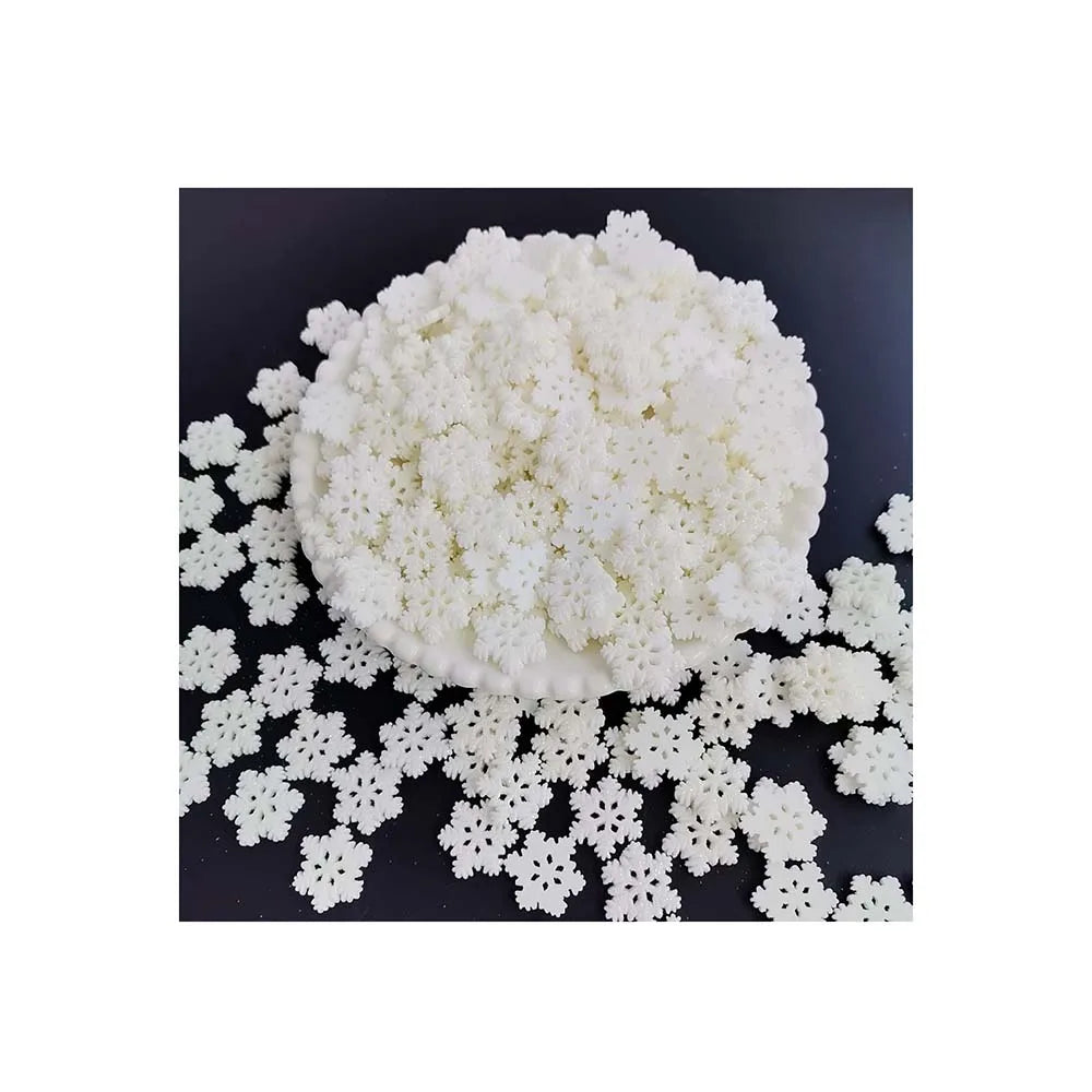 100Pcs Christmas Resin White Glitter Flatback Snowflake Cabochon Slime Charms for Phone Case Hairbow Accessories Decor Craft