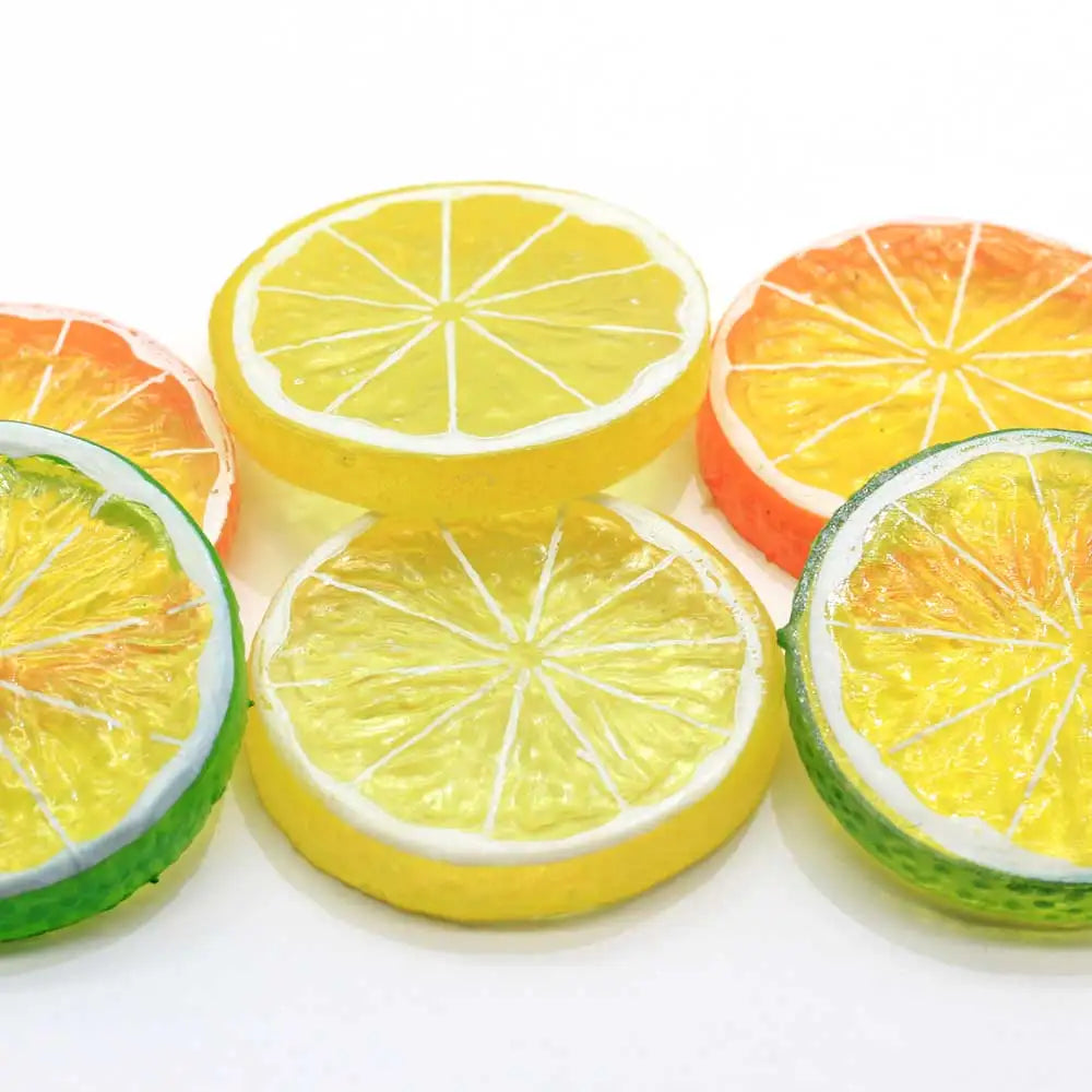 8*50MM Large Size Artificial Fruit Lemon Lime Slices 3 Color Decoration Fruit Slice New Plastic Lemon Slice Party Decor