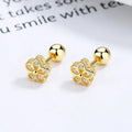 Fashion Jewelry 925 Sterling Silver Threaded Earring Flower Five Petals Zircon Gold Plated Stud Earrings for Women