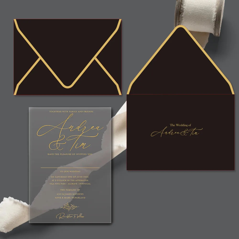 UV Printing Clear Acrylic Invited Card with Foiling Envelope Custom Birthday Invitation Cards Wedding Cards