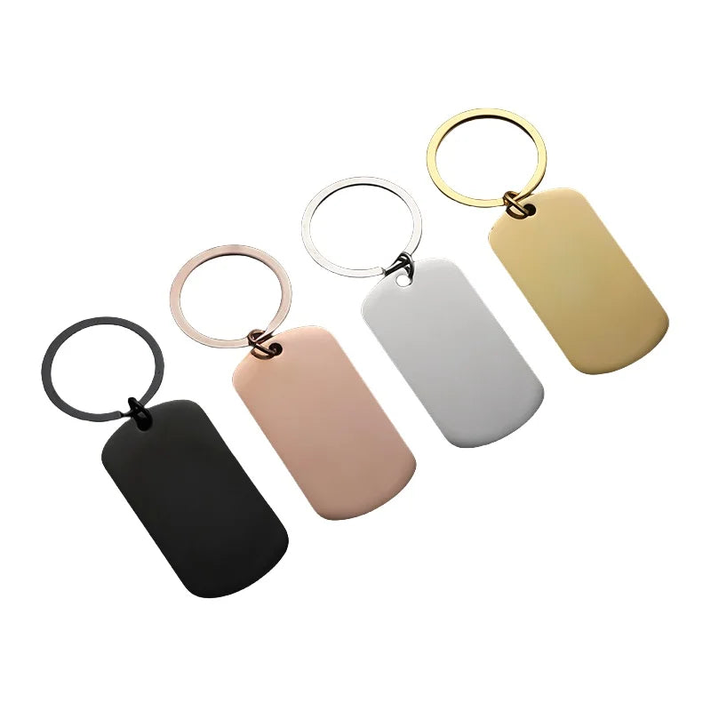 Blank Rectangle Tag Keychain Stainless Steel Charm Pendant Custom Laser Engrave Logo DIY Jewelry Making Key Rings for Men Gift