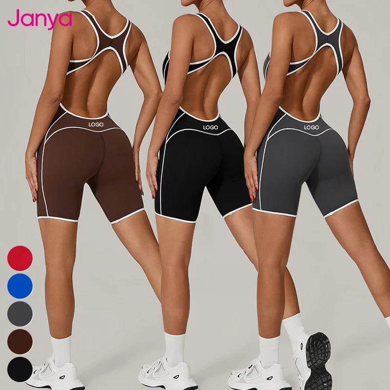 Custom Sexy One Piece Sports Bodysuit New Design Hollow Compression Shorts for Women's Fitness Dance Yoga Jumpsuit Training Wear