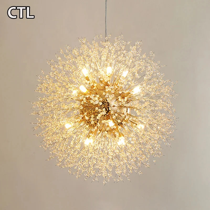 Large Round Metal Gold Pendant Light Crystal Decorative Modern Luxury Chandelier for Living Room Home Decor