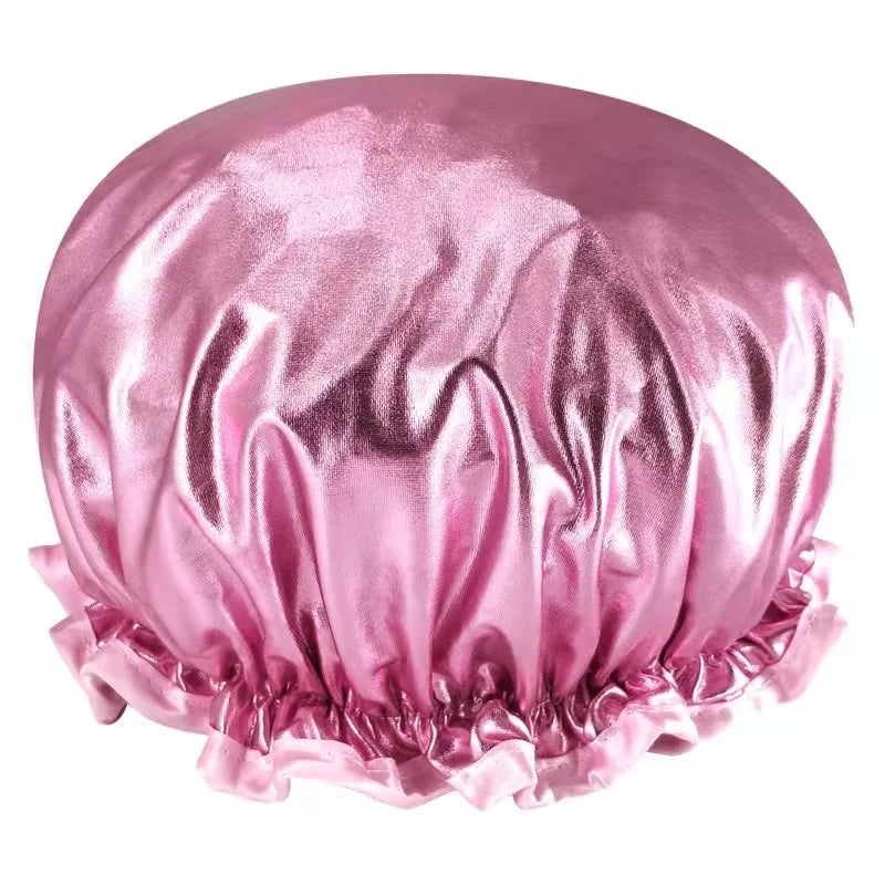 2023 Luxury Aluminium Foil Shower Caps   Rose Gold With PEVA Linner Double Layer Shower Caps