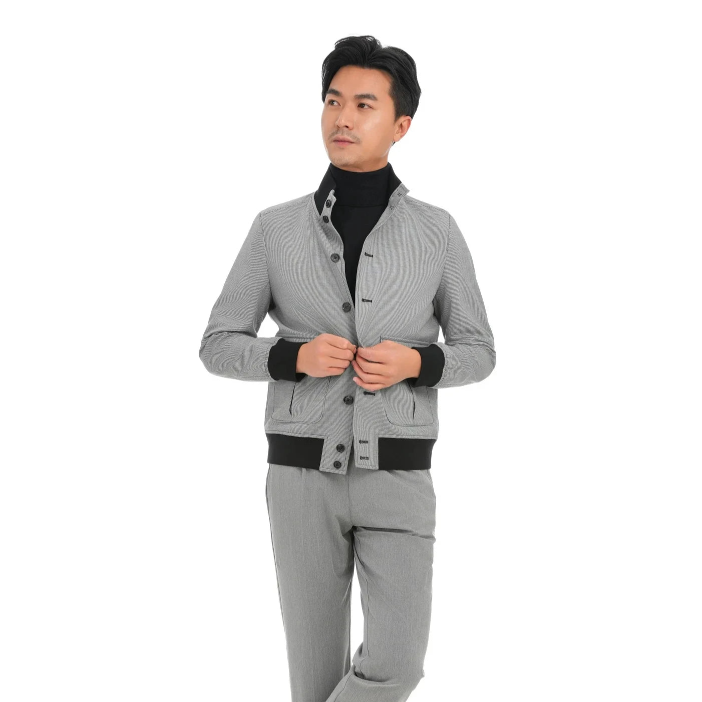 2023 Bosha Custom Casual Men's Coat Heated Dyed Jacket With Stand Collar Single Breasted Closure Solid Pattern ODM Supply