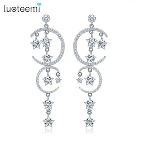 LUOTEEMI Cute Luxury Girl's Earrings Cubic Zirconia Moon and Star Jewelry Zircon Accessories for Women