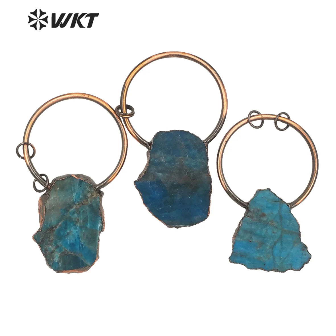 WT-P1683 Wholesale Natural Precious Apatite Stone Pendant with Big Ring Antique Copper Plated Women Boho Style Irregular Stone