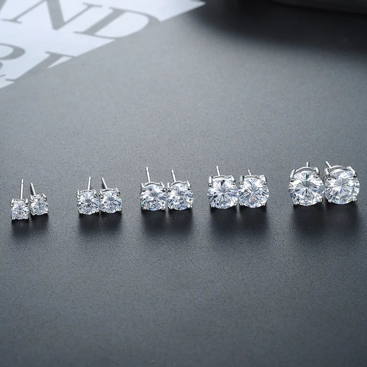 Best Selling Fashion Earrings Women 925 Sterling Silver Stud Earrings 2mm to 8mm Round Crystal Cz Diamond Earrings Jewelry