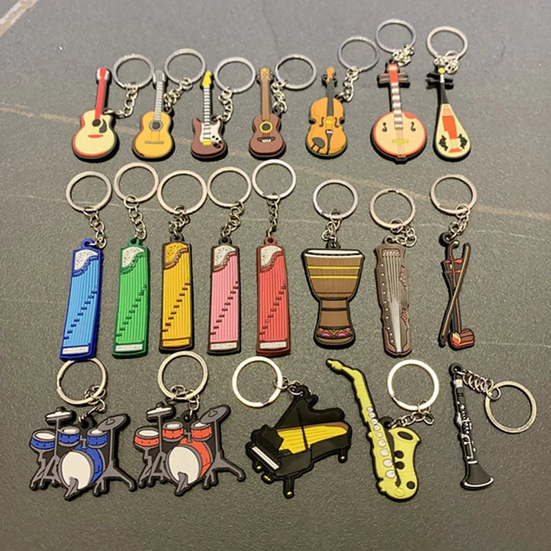 New Arrival Guitar Keychain Man Women Punk Violin Piano SAX Musical Instrument Silicone Pendant Keyring Holder Gifts Bag Jewelry