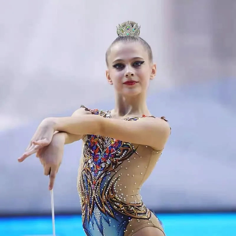 Customizable Gymnastics Headgear for Women Rhinestone Crown Ball Hair Rope Artistic Figure Skating Accessory Handmade Glass