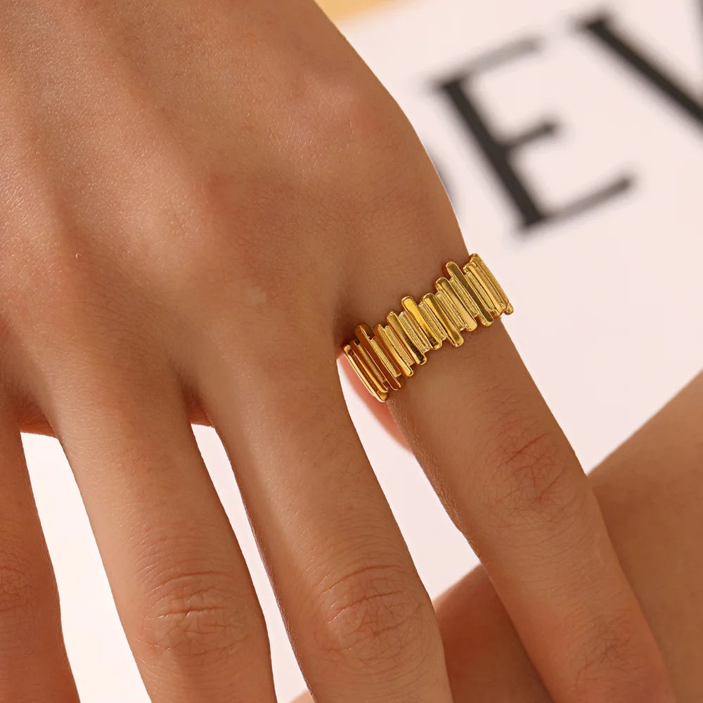 Fashion Jewelry Rings 18K Gold Plated Open Stainless Steel Geometric Ring for Women YRS432