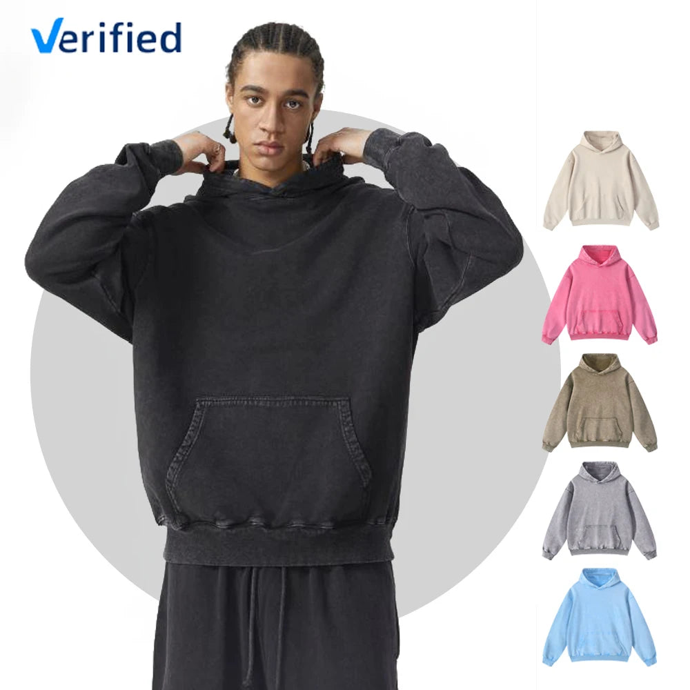 Best Quality 420 GSM 100% Cotton French Terry Oversized Hoodie Acid Washed Vintage Style Unisex Custom Logo Men Women's Hooded