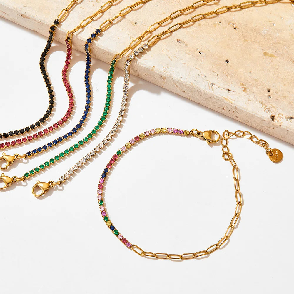 Wholesale PVD Gold Plated Bracelet Zircon Paper Clip Chain Tennis Bracelet Stainless Steel Bracelet for Women