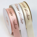 Customized logo Wholesale Embossed Gold Foil Printed Polyester 10mm Satin Gift Ribbon for Box Packaging