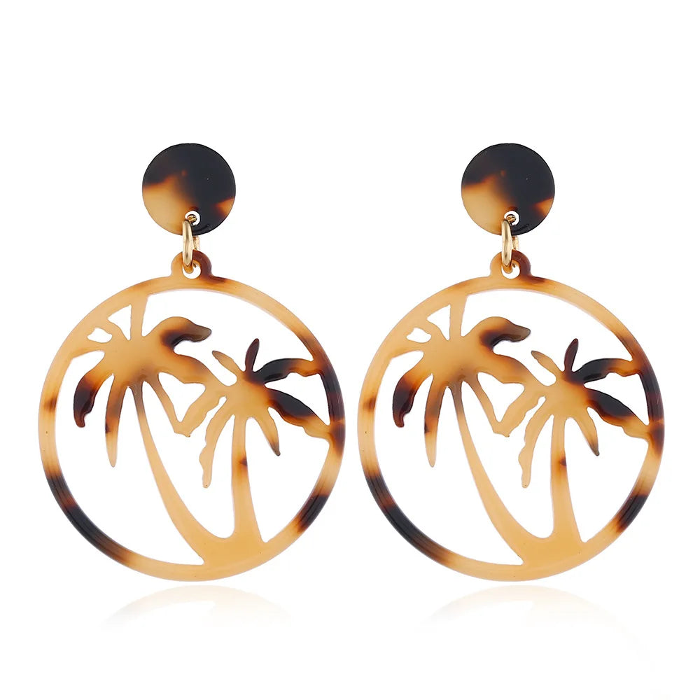 MiDairy Women's Fashion Tree Tortoise Shell Coconut Tree Shaped Acetie Acid Jewelry Women's Acrylic Acetate Half Hoop Earrings
