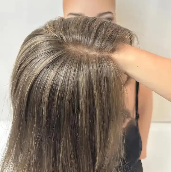 Glueless Shoulder Length Ash Brown Wig Kosher Remy Cuticle Human Hair Invisible Single Knots Jewish Lace Top Wigs
