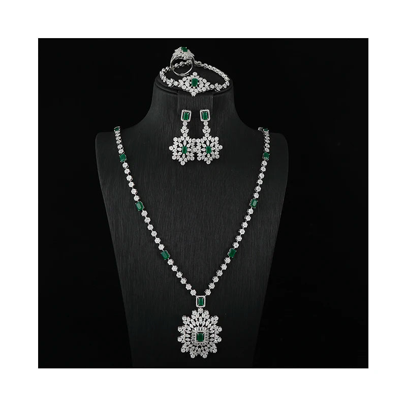 Custom Big Jewelry Set Fashion Jewelry Saudi Arabia Turkish Green Cubic Zirconia Bridal Luxury Wedding Party Full Jewelry