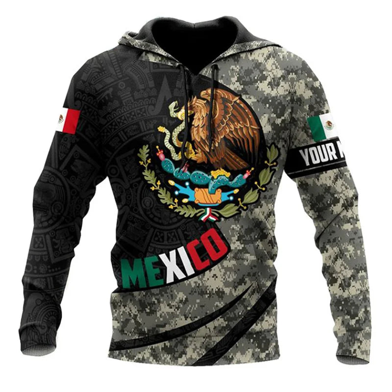 Fitspi Mexico Print Hoodies Men Mexican Flag Pattern Sweatshirts Autumn Fashion Personalized Name Tops Oversized Clothes