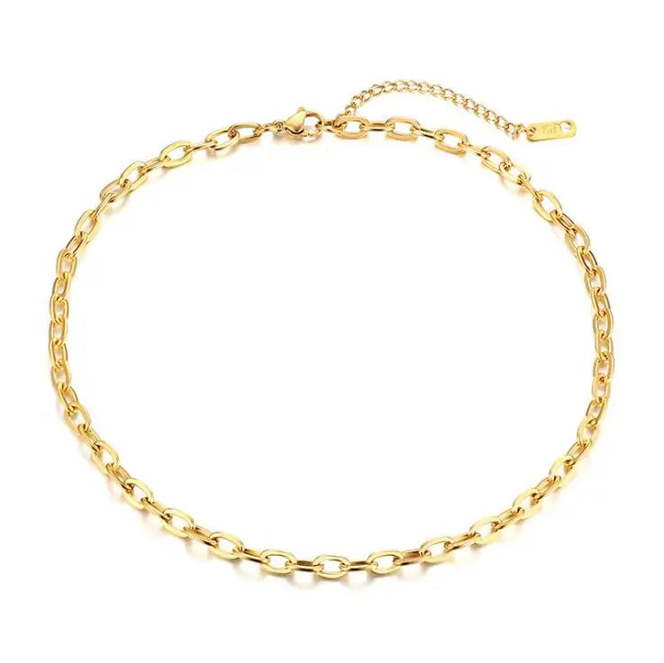 Jietao Women Jewelry Custom 18k Gold Plated Silver Simple Oval Link Chain Choker Stainless Steel Choker Necklace