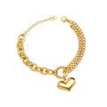 BS4041 Allure 18k  Gold Plated Stainless Steel Chunky Thick Link Chain Double Layer Chain Puffy Bulgy Heart Charm Women Bracelet