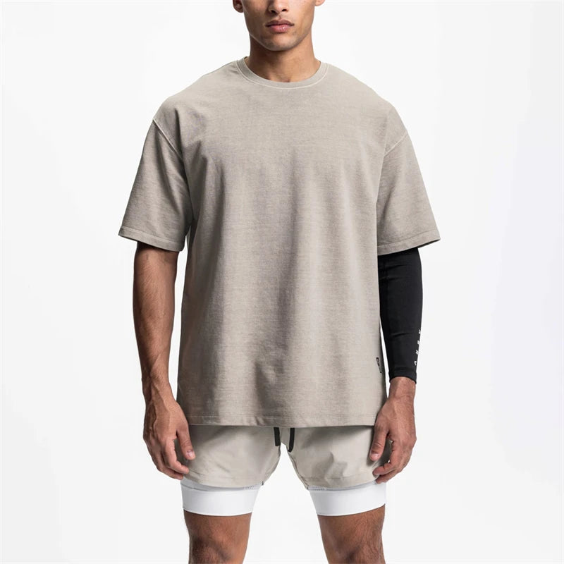 Short Sleeve Crew Neck Soft Cotton Mens T Shirt Fashion Drop Shoulder Shirt Men Cotton Blank Sport Tshirts