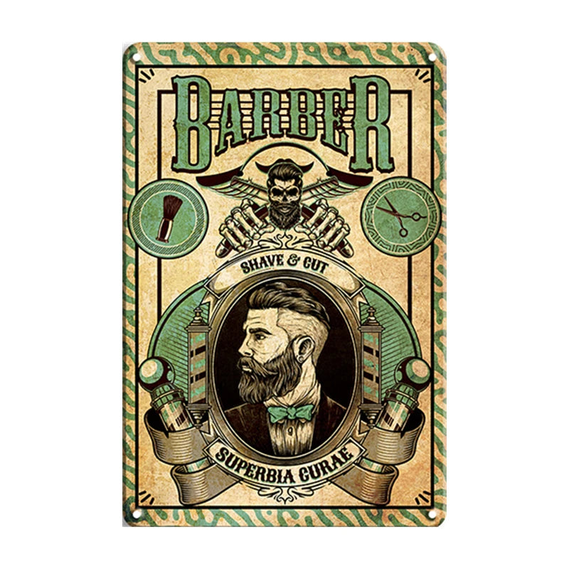 Barbershop Vintage Wall Sticker Haircut and Shave Cut Metal Poster Plaque Metal Sign Barber Retro Tin Plate Decor Cool Fashion