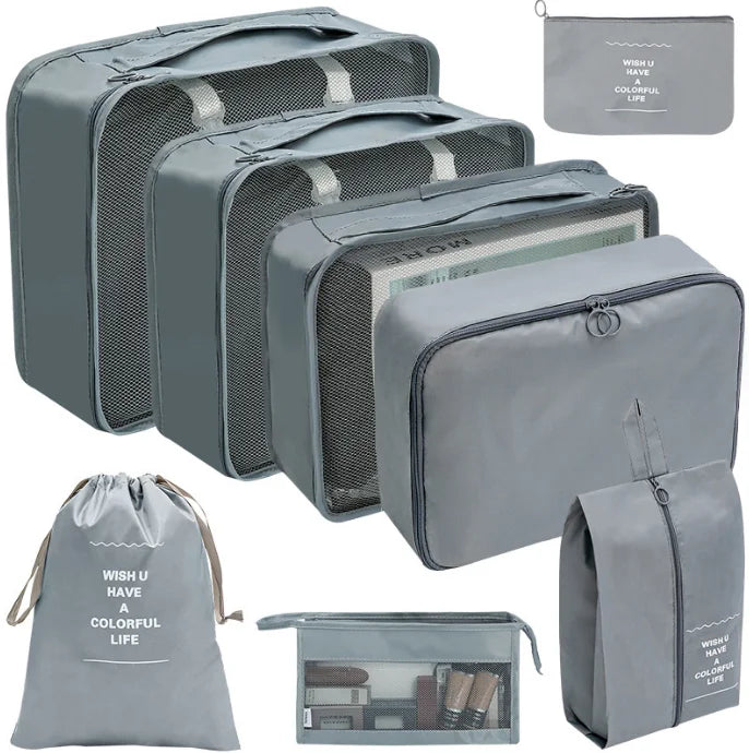 Twill Polyester Fashion 8-Piece Travel Compression Packing Cubes with Zipper Closure Luggage Organizer Set