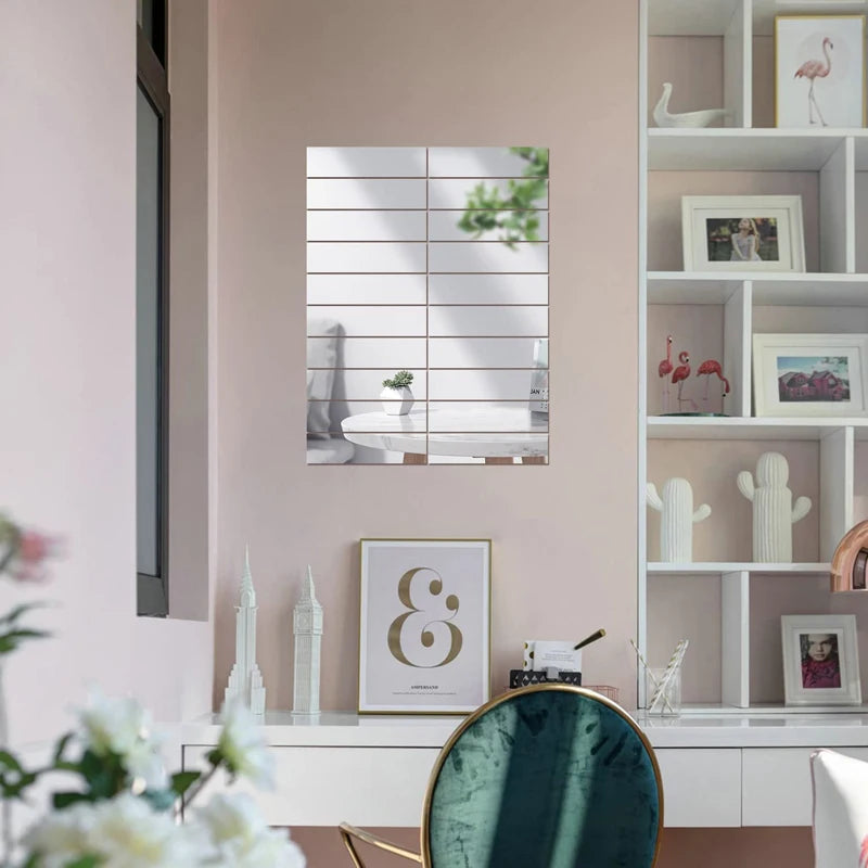 Mirror Stickers Stripe Self Adhesive Reflective Rectangle Large Acrylic Mirror Decor Wall Sticker