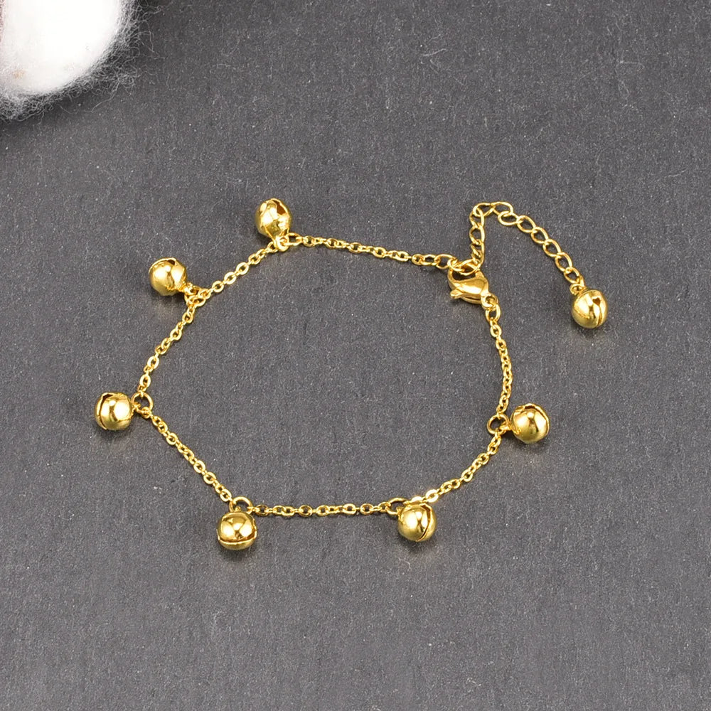Tarnish Free PVD 18k Gold Plated Stainless Steel Chain Link Custom Bracelet Bells Charm Bracelet for Women