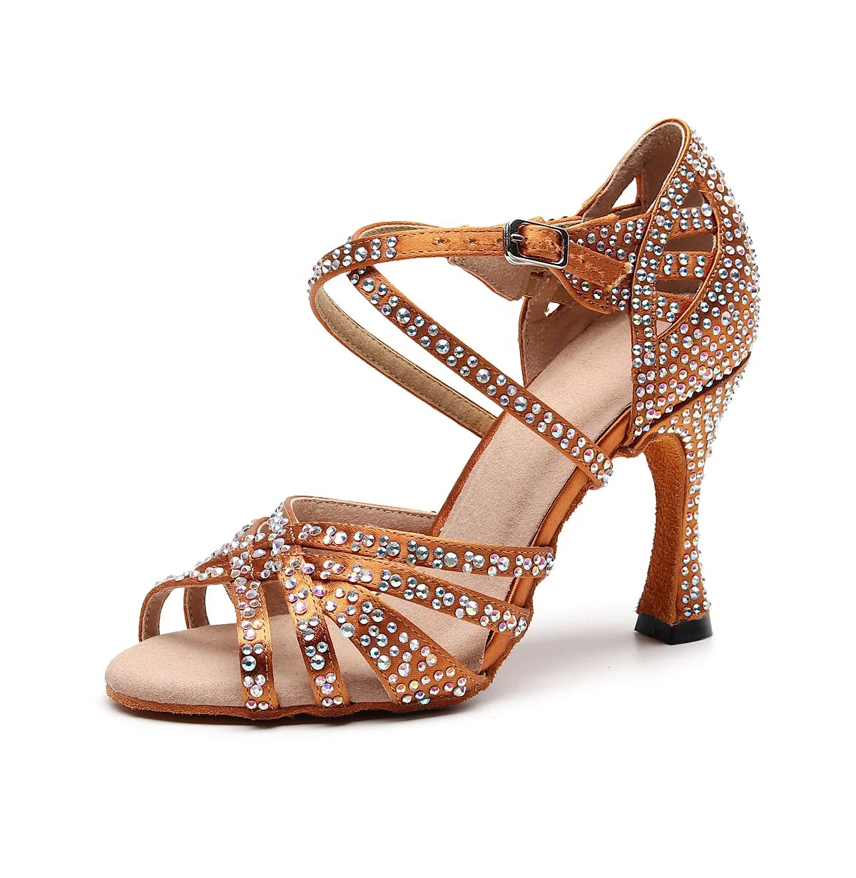 Customized High Heel Satin Latin Dance Shoes for Ladies & Girls Classic Platform with Custom Rhinestones Salsa Dance Shoes