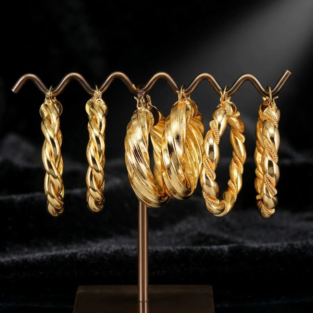 EM1156 Large Bohemian Bold 18k Gold PlatedTwisted Hoop Earrings Bolo Chunky Circle Earrings Gold Statement Hoops for Women