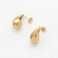 QIAOREN 12508 Tarnish Free Waterproof Gold Water Drop Earrings Stainless Steel Pave CZ Stripe Puffy Studs Women US EU