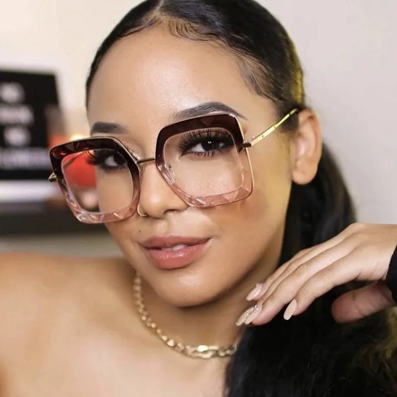 High End 2024 Women TR90 Anti Blue Light Glasses Custom logo square Large Frame Glasses Frame Wholesale MegaBDM