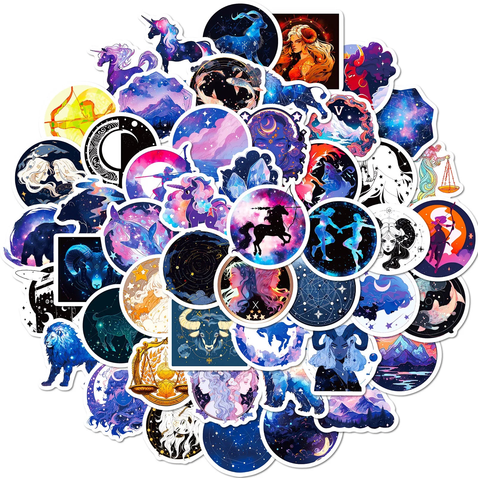 50PCS Fashional Divination Aesthetic Starry Sky Moon galaxy constellation Sticker