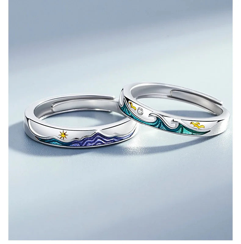 BASQUESUN Factory Wholesale Mountain Alliance Oath Couple Fashion Small Fresh Copper Droplet Colored Pattern Open Couple Ring