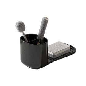 Modern Eco-Friendly Plastic Kitchen Soap Sponge Holder with Black Finish and Standing Design Kitchen Sink Caddy