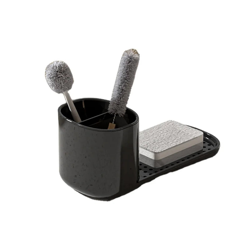 Modern Eco-Friendly Plastic Kitchen Soap Sponge Holder with Black Finish and Standing Design Kitchen Sink Caddy