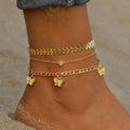 New Hot Sell European and American Retro Punk Style Multi-layer Foot Chain Set Style Butterfly Love 3-layer Foot Chain Set