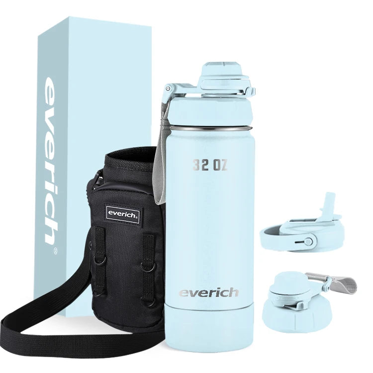 Keep Hot and Cold Double Walled 32Oz Water Bottle Vacuum Flask Stainless Steel Custom logo with New Wide Handle Straw Lid